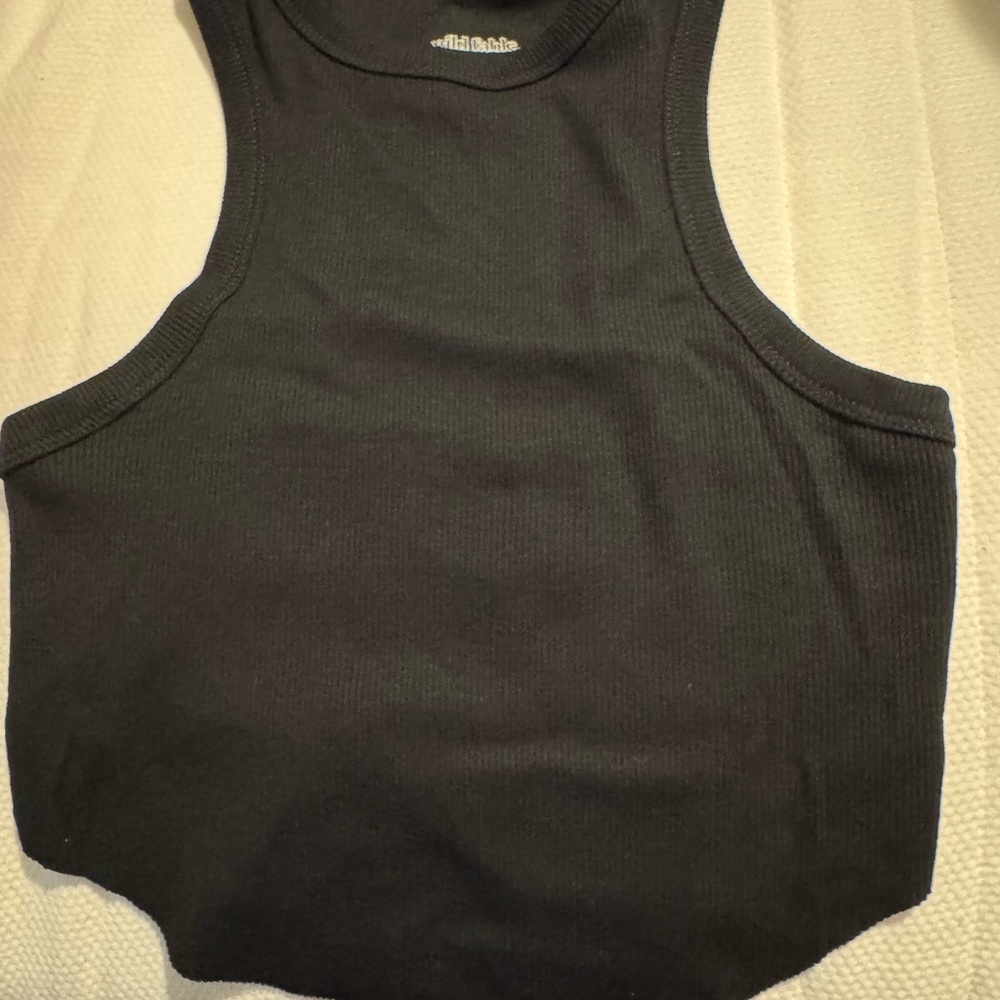 Black Ribbed Crop Tops - Picture 2 of 3